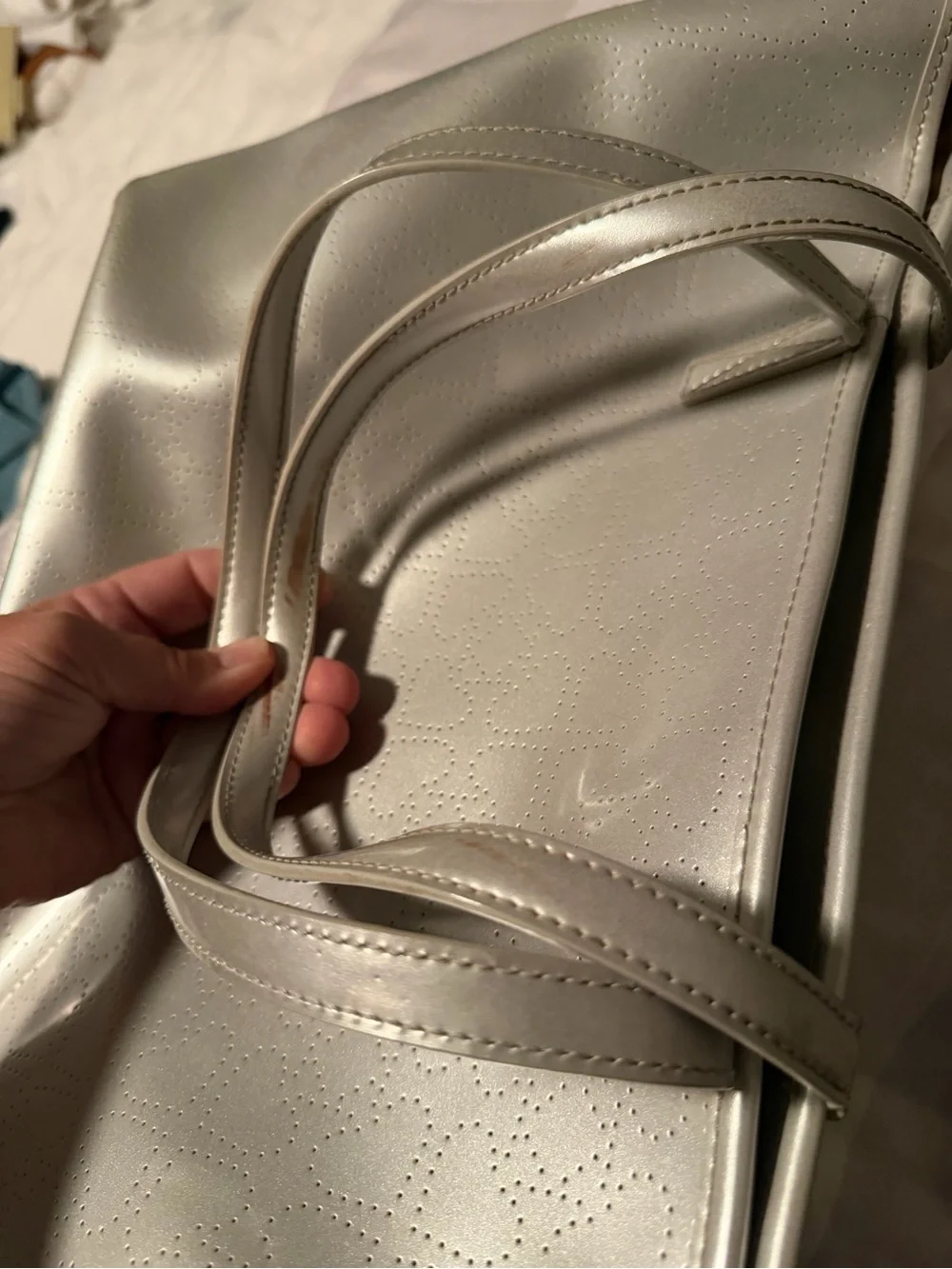 kate spade harmony Metallic Silver Perforated Leather Tote